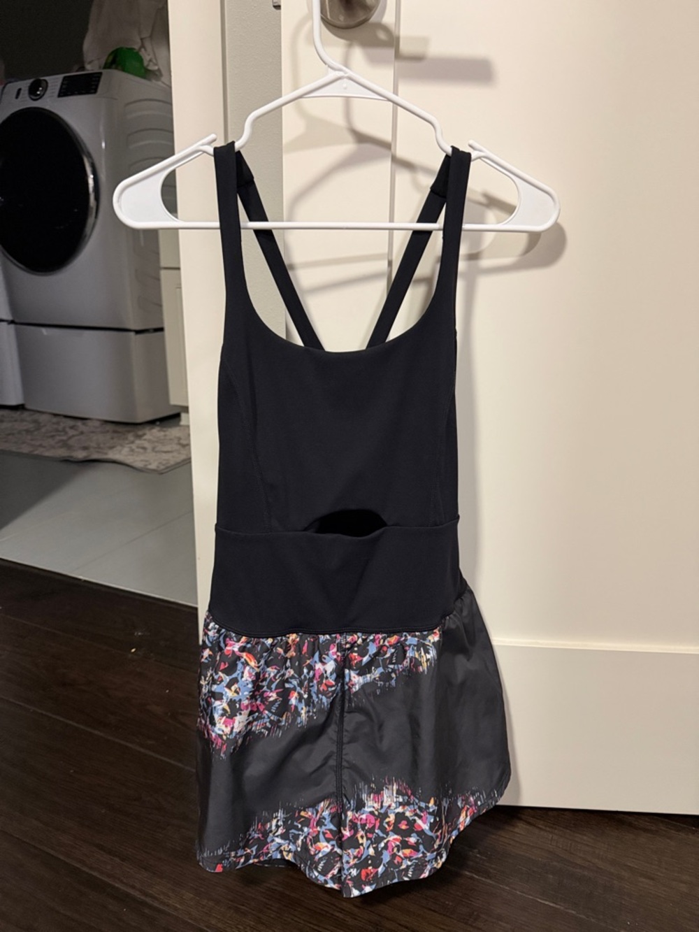 Free People Black and Multi-Color Floral Skirted Tank Romper